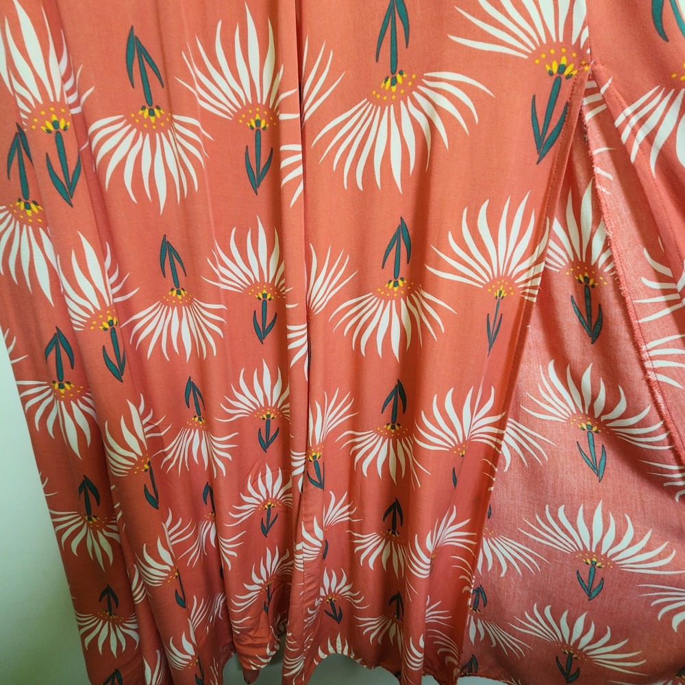 Lulus Trancoso Coral Floral Print Maxi Skirt M Side Zip High Slits Elastic Waist - Picture 5 of 11